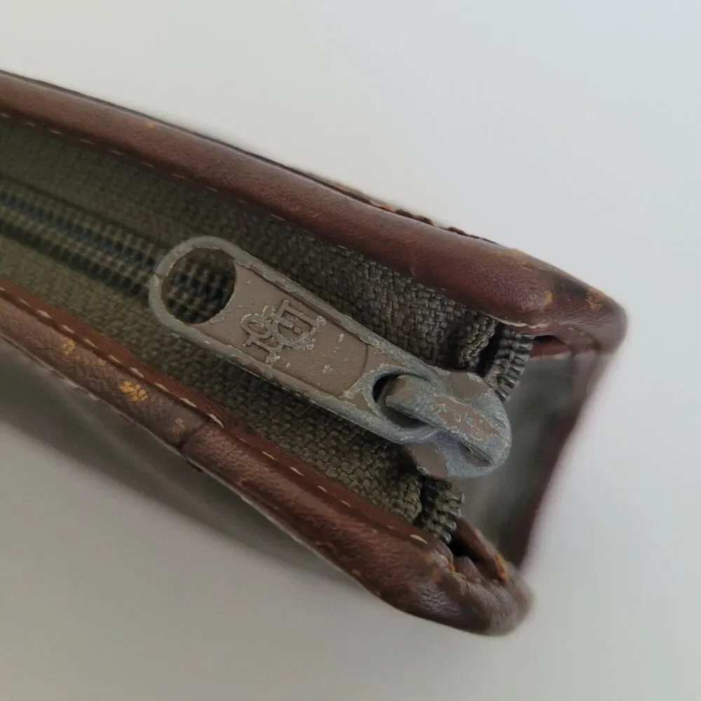 Christian Dior Pochette Trousse De Toilette Zip Pouch Clutch Green Brown Vintage
